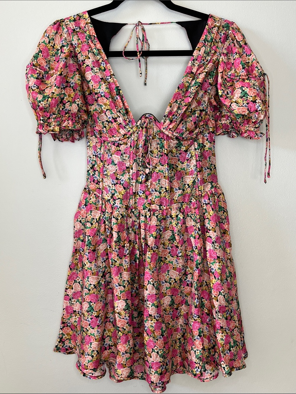 Paulina Mini Dress by For Love & Lemons floral puff sleeve corset mini dress